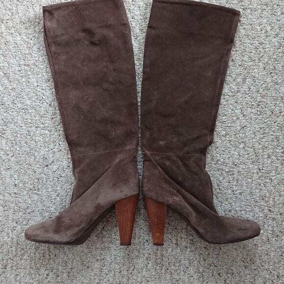 Joie brown knee high leather pull on boots wood block heel size 36.5 - Picture 2 of 13